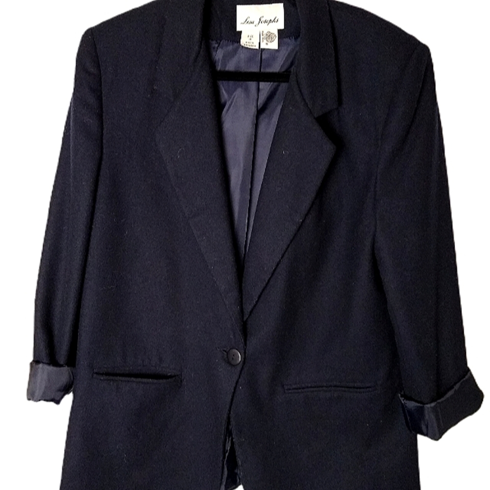 Lisa Joseph's Wool Dark Navy Blue Blazer Size M 100% Pure Wool EUC